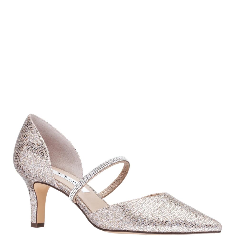 Nina Women's Brystol Glitter Mesh Mid-heel D'orsay Pumps, Champagne Size 6.5M